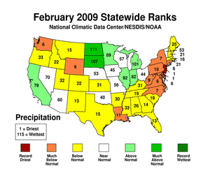 February 2009 statewide precipitation ranks