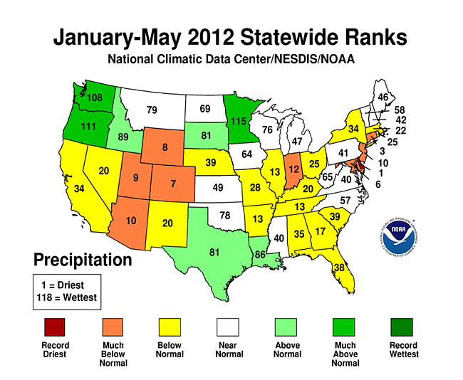 Year-to-date state precipitation ranks