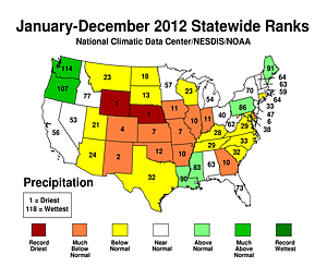 2012 National Precipitation Rank Map