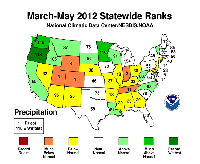 3-month state precipitation ranks