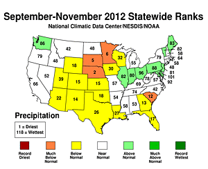 Fall 2012 Statewide Precipitation Rank Map
