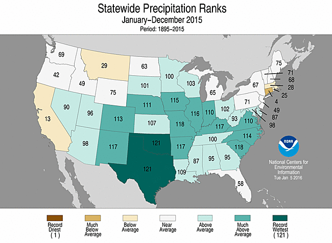 2015 Statewide Precipitation Ranks Map