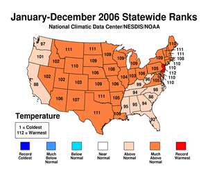 2006 National Annual Temperature rank map