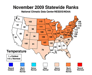 November Temperature Ranks for the Contiguous U.S.