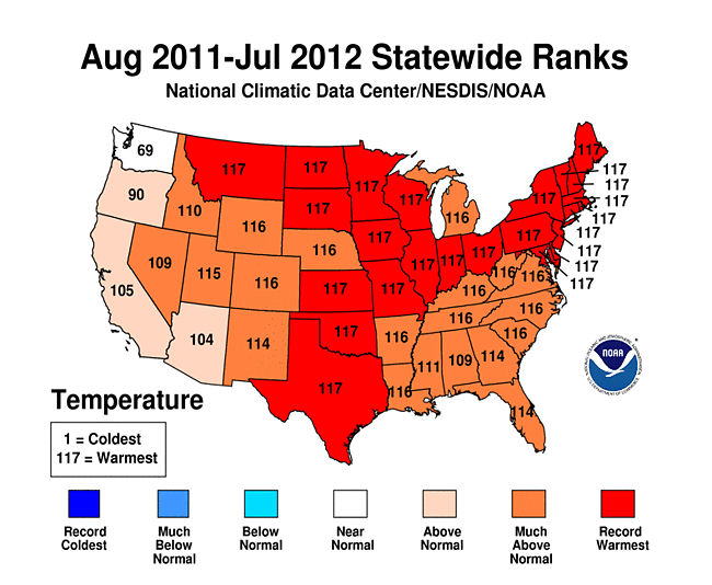 12-month state temperature ranks