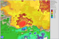 This image shows the Enterprise Alabama EF-5 tornado as seen by radar. Radar image is Storm Relative Velocity.