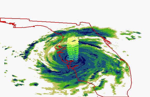 3-D Enabled Point Shapefile NEXRAD Level-II Reflectivity export viewed in ESRI ArcScene